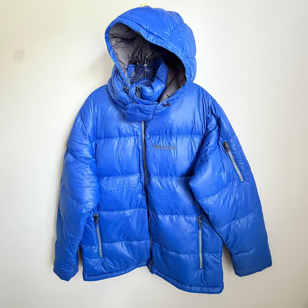 Marmot Stockholm Down Puffer Jacket Mens Large Blue Excellent 700 Fill P73090